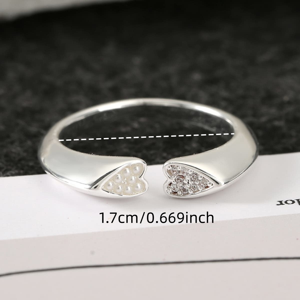 Women's Copper Double Heart Fork Open Zirconia Band Ring